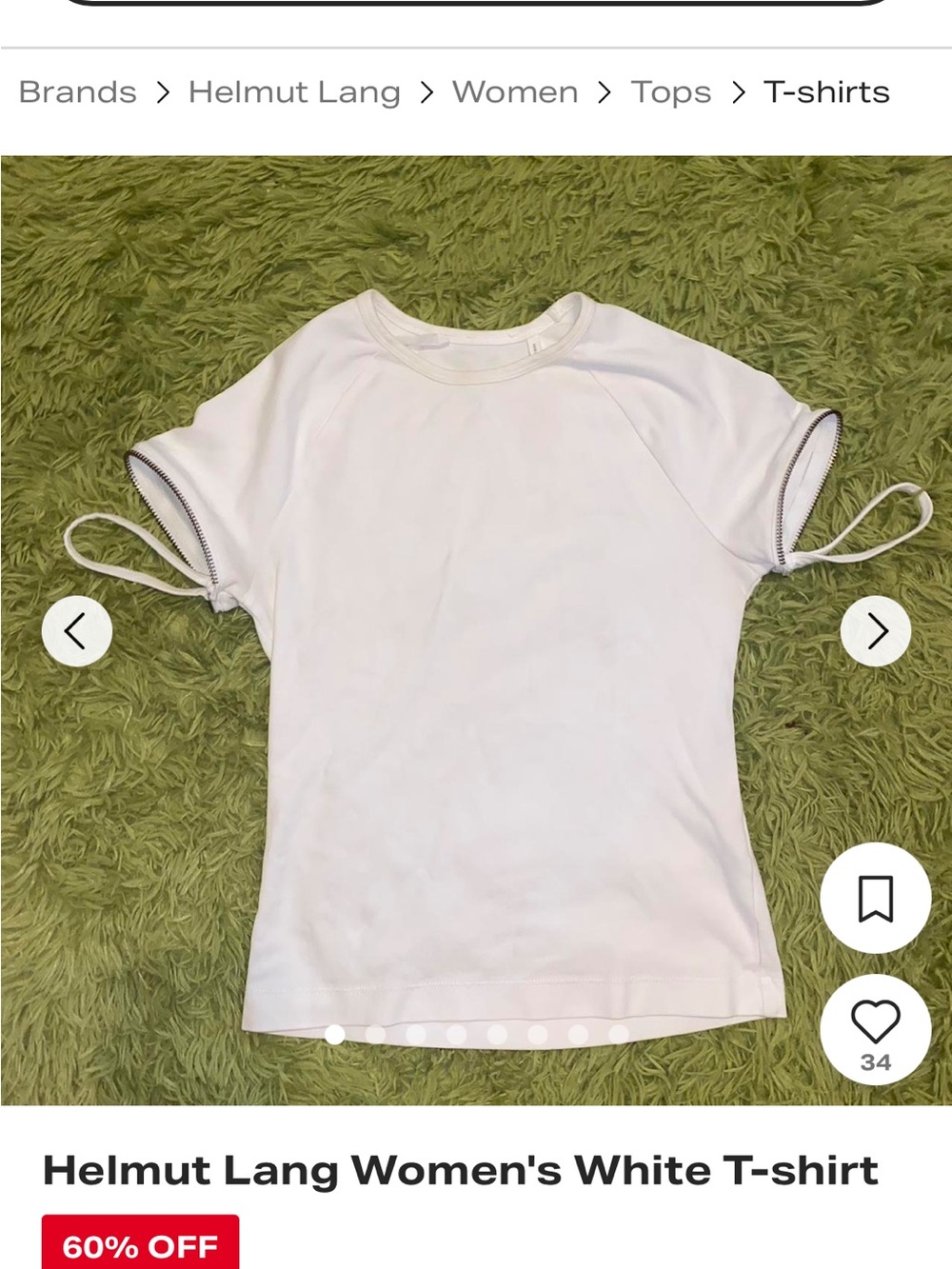 Helmut Lang White Short-Sleeve Tee with Loop Sleeve Detail